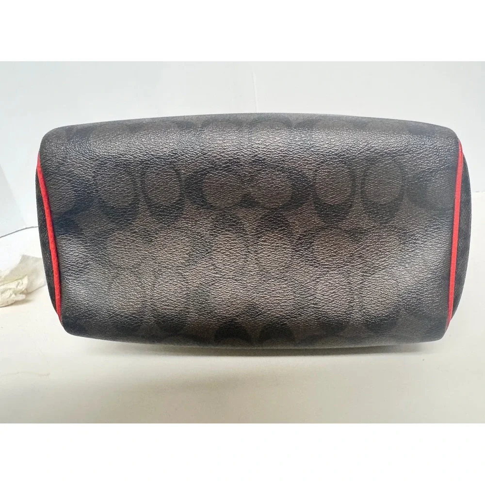 Coach Mini Bennett Brown Signature Canvas Red Leather Trim F83607 Crossbody NWOT